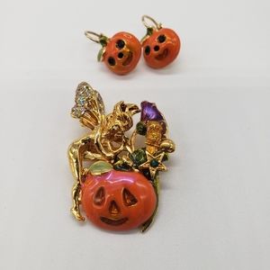 Kirks Folly Halloween Pin and Lever back Earrings